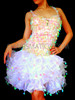 Halter-Style White Latin Salsa Dress With Iridescent Sequins And Organza Ruffles