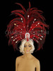 Exotic Dark Red Feathered Headdress With Rubies And Crystal Details
