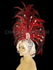 Exotic Dark Red Feathered Headdress With Rubies And Crystal Details