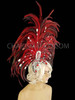 Exotic Dark Red Feathered Headdress With Rubies And Crystal Details