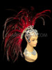 Asymmetrical Black And Red Feathered Headdress With Openwork Mirrored Cap