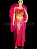 Fuchsia And Gold Drag Queen Arabian Feathered Bra + Sequin Skirt + Boa Backpack