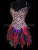 Halter Style Iridescent Sequin Prom Dress With Rainbow Feather Skirt