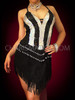 Halter-Style Striped Black And Silver Salsa Dress With Fringe Skirt