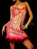 Keyhole Halter Bi-Tone Pink-Striped Sweetheart Mini Dress With Feather Trim