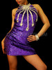 Mock-Turtleneck Silver Burst On Purple Sequin Latin Style Mini Dress