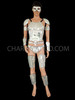 Male Warrior Futuristic Styled Silver Mirror Tiled Covered Armor Costume Set