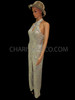 Silver Sequin Prom Or Pageant Gown With Mandarin-Styled Keyhole Neckline