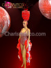 Red And White Burlesque Tail-Skirt Dress With Matching Fringe Headdress