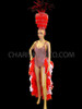 Red And White Burlesque Tail-Skirt Dress With Matching Fringe Headdress
