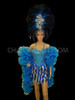 Exotic Blue Dress, Organza Boa And Matching Headdress Showgirl's Set