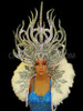Mirror Accented Silver Vegas Headdress And Matching White Feather Collar