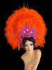 Tall Showgirl's Plush Vibrant Orange Feathers With Fuchsia Beading Headdress