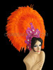Tall Showgirl's Plush Vibrant Orange Feathers With Fuchsia Beading Headdress