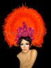 Tall Showgirl's Plush Vibrant Orange Feathers With Fuchsia Beading Headdress