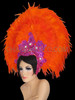 Tall Showgirl's Plush Vibrant Orange Feathers With Fuchsia Beading Headdress