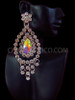 Large Iridescent Swarovski Crystal Chandelier Drop Earrings With Rhinestone Edging