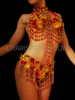 Showgirl's Golden Beaded Bra, Belt, Cuffs And Collar Go-Go-Dancer Set