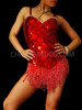 Showgirl's Fiery Red Sequin Dance Dress With Seed Beaded Fringe