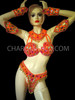 Orange Beaded Samba-Style Bra, Thong, Necklace, Bracers, And Leg Guards