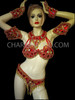 Red Beaded Samba-Style Bra, Thong, Necklace, Bracers, And Leg Guards
