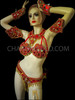 Red Beaded Samba-Style Bra, Thong, Necklace, Bracers, And Leg Guards