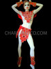 Red Satin Belt, Chest Piece, And Bracelets Beaded Roman Costume