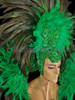 Two Tone Green Feather Headdress And Backpack With Iridescent Sequins