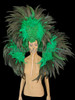 Two Tone Green Feather Headdress And Backpack With Iridescent Sequins