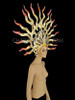 Red Tipped, Mirror Accented, Glittery Golden Sun Fire Showgirl's Headdress