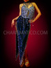 Dark Iridescent Silver Sequin Latin Dance Dress With Beaded Fringe
