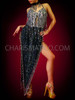 Dark Iridescent Silver Sequin Latin Dance Dress With Beaded Fringe