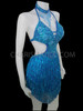 Sequin Accented Blue Fringe Cutout Salsa Dance Dress