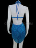 Sequin Accented Blue Fringe Cutout Salsa Dance Dress