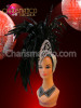 Star Studded Silver Mirror Tiled Cap Black Feather Mohawk Headdress