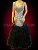 Fancy Patterned Silver Sequin And Black Feather Mermaid Pageant Gown