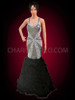Fancy Patterned Silver Sequin And Black Feather Mermaid Pageant Gown