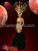 Patterned Sequin Black Feather Mermaid Gown And Matching Geometrical Headdress