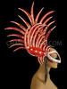 Mirror Accented Red And Black Glitter Mohawk Mask Spiked Headdress
