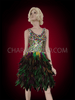 Shimmering Iridescent Sequin and Feather Dress with Crystallized Neckline