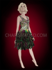 Shimmering Iridescent Sequin and Feather Dress with Crystallized Neckline