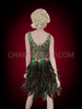 Shimmering Iridescent Sequin and Feather Dress with Crystallized Neckline