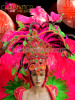 Watermelon Pink And Green Ostrich Feather Beaded Headdress And Collar