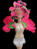 Watermelon Pink And Green Ostrich Feather Beaded Headdress And Collar