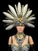 Tribal-Style Diva's Headdress With Cloudy Amber, Brass, Beads, And Sequins