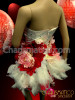 Red And White Hibiscus Flower Accented Studded Satin Feather Dress