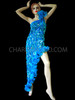 Ice Blue Teardrop Sequin Asymmetrical Latin Rumba Ruffled Dress