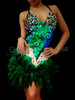 Bejeweled Halter Style Green Feather Dress With Iridescent Green Sequins