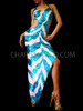 Blue And White Glitter Sequined Zebra Patterned Asymmetrical Hem Dress