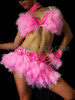 Five-Piece Burlesque Pink Feather Dress With Iridescent Beaded Lace Trim